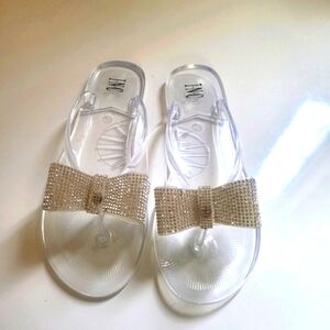 New never worn INC clear sandals with rhinestone bow
